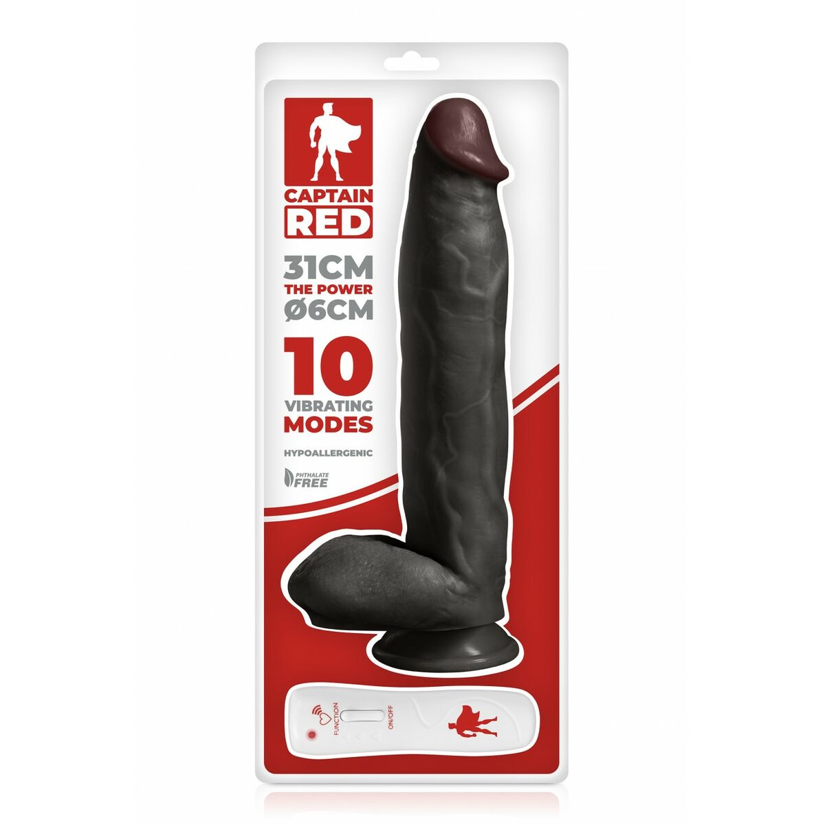 Vibrador Realista Captain Red Preto 31 cm